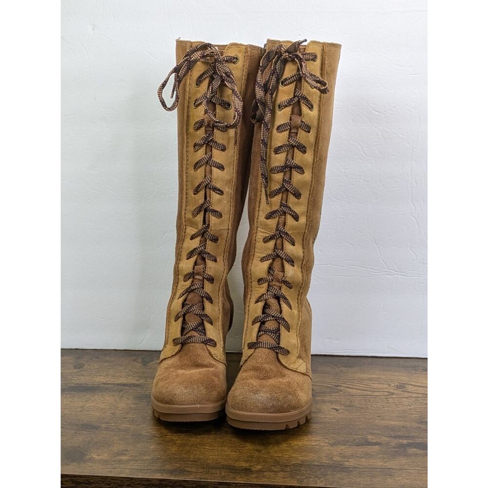 Sorel Joan Of Arctic II Wedge Boots 8 Chestnut Brown Tan Lace Up - Picture 3 of 11